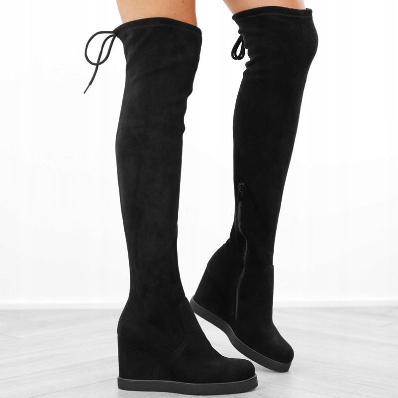 Czarne kozaki damskie za kolano koturn NS362 r.37 Marka bez marki