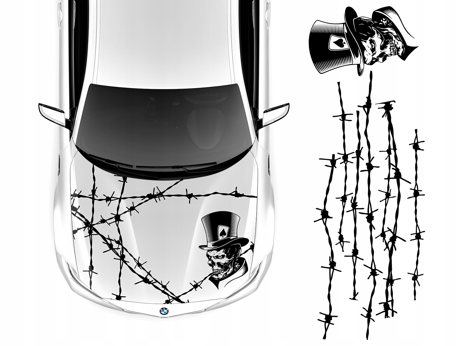 Samolepka Grafika na auto Maska Motiv lebka Skull Dráty 76x218