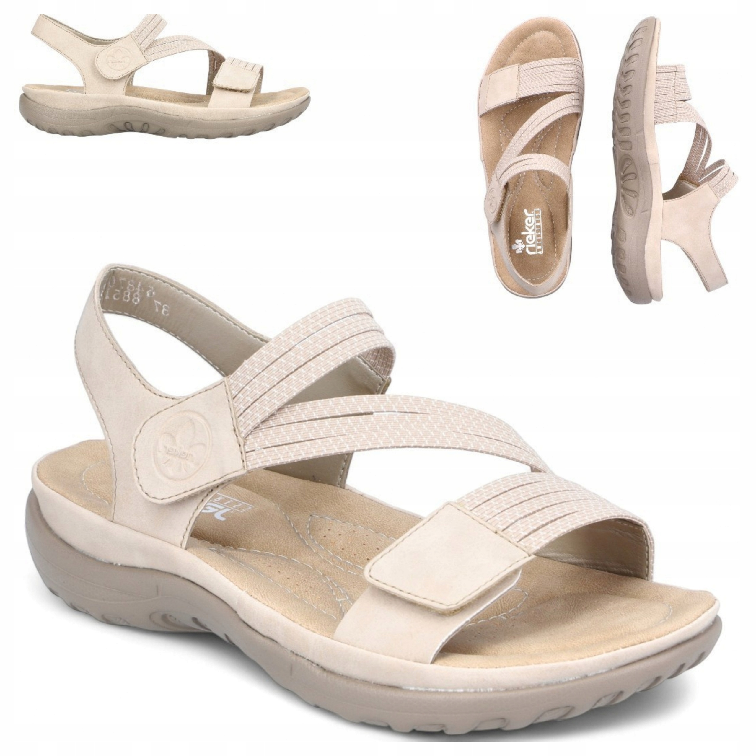 37 Rieker Dámské turistické sandály na suchý zip s nízkou podrážkou, lehké
