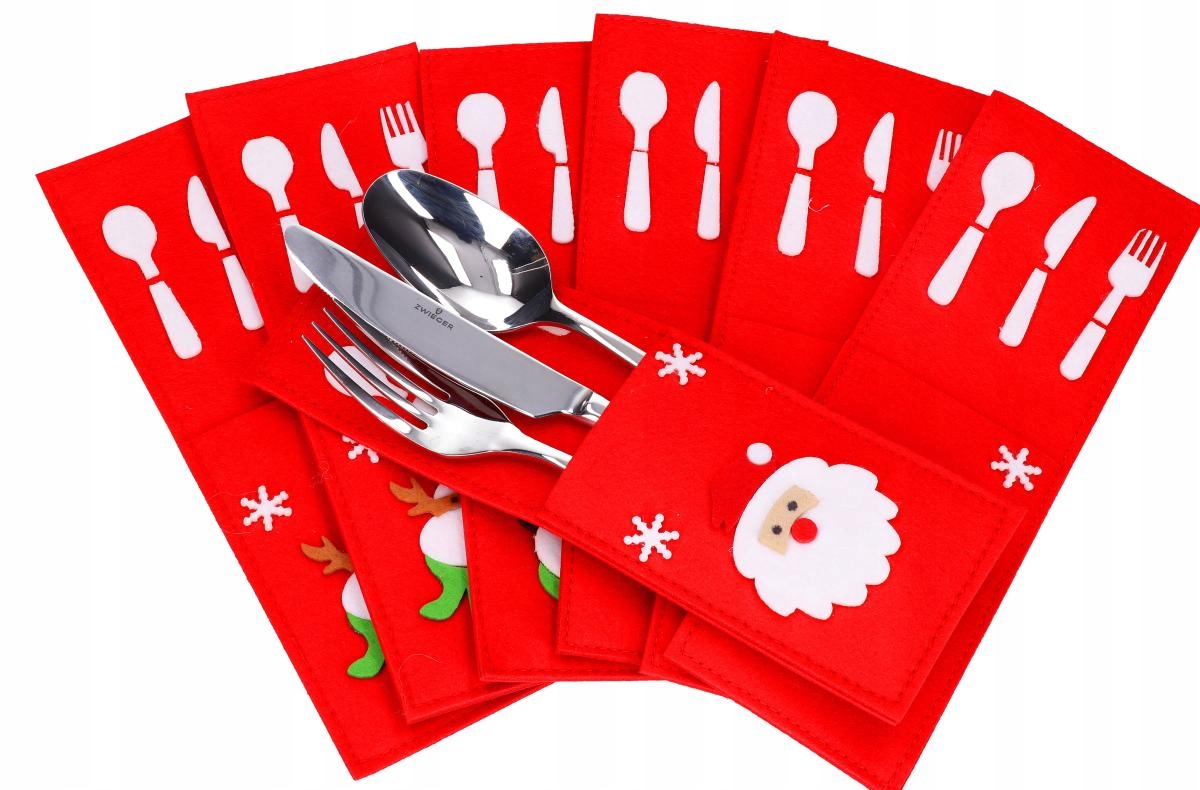 ŚWIĄTECZNE ETUI POKROWCE NA SZTUĆCE ŚWIĘTA DUŻY ZESTAW DLA 6 OSÓB 6 szt