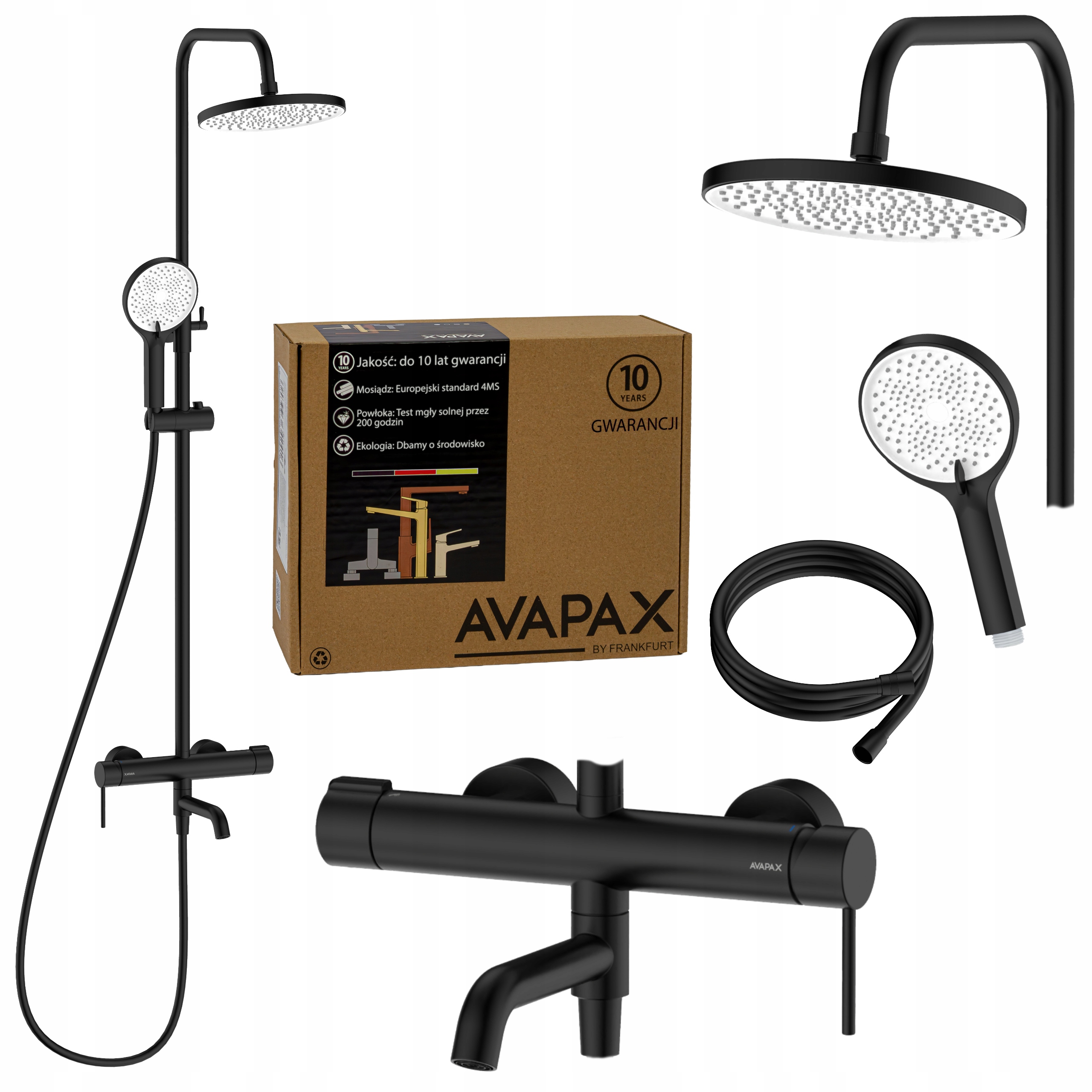 Sprchový sloup s dešťovou baterií, černý, sada do koupelny Avapax