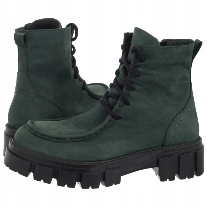 Boty Kotníkové Boty Kožené Dámské Nessi Zelené 24660