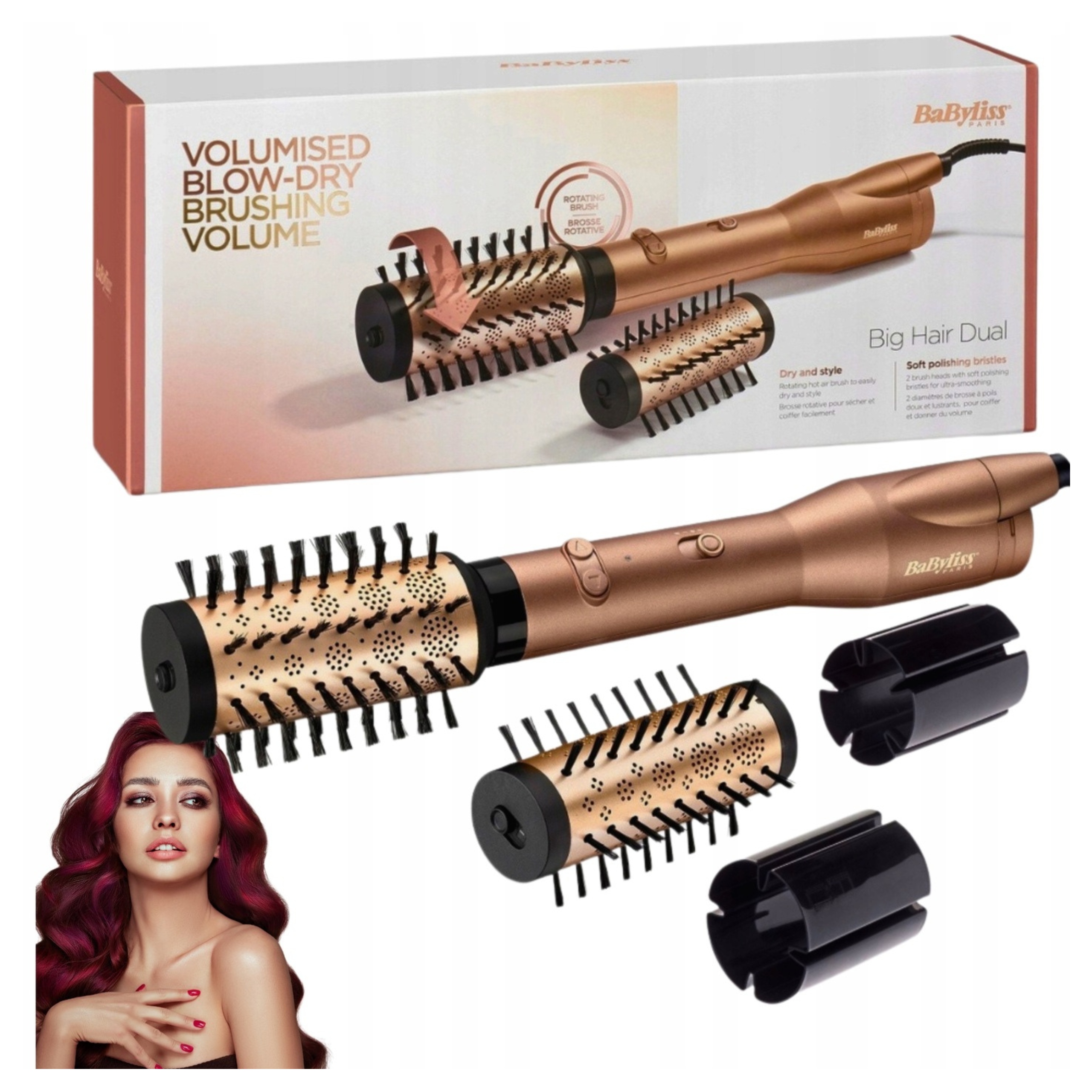 Obrotowa Babyliss Suszarko Lokówka Big Hair Dual 650W Złota Jonizacja