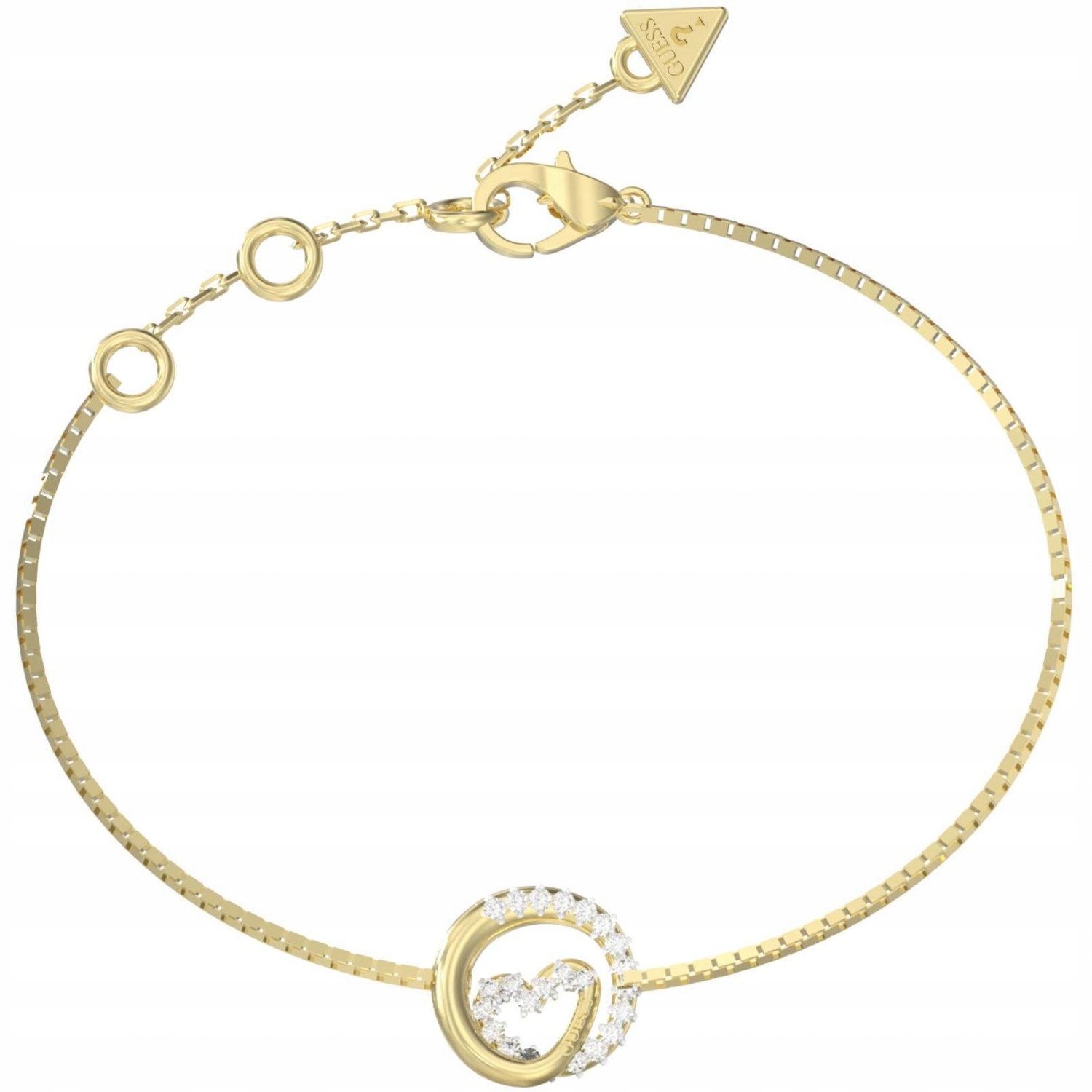 Dámský zlatý náramek Guess zirkon srdce 18 cm