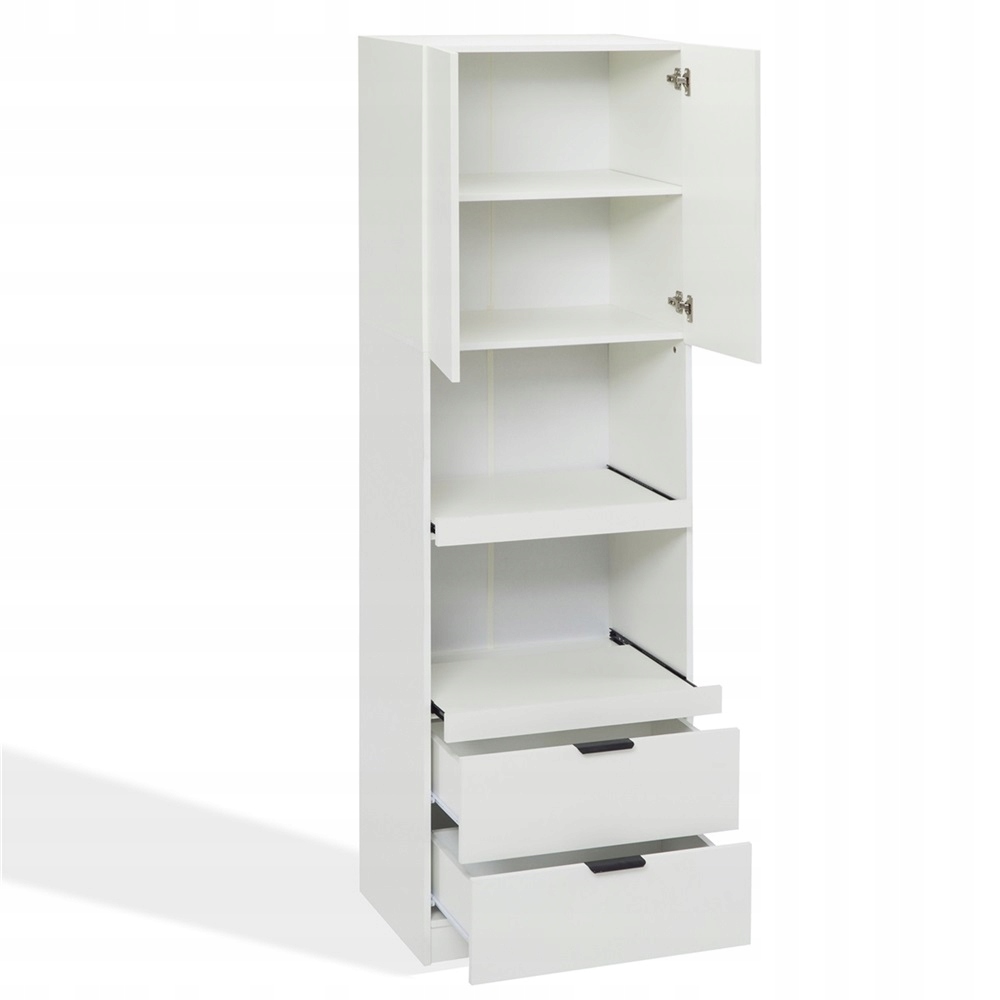 Wysoki 200CM Szafka Kuchenna/salonowa 1 Drzwi 2 Półki 2 Szuflady Biała