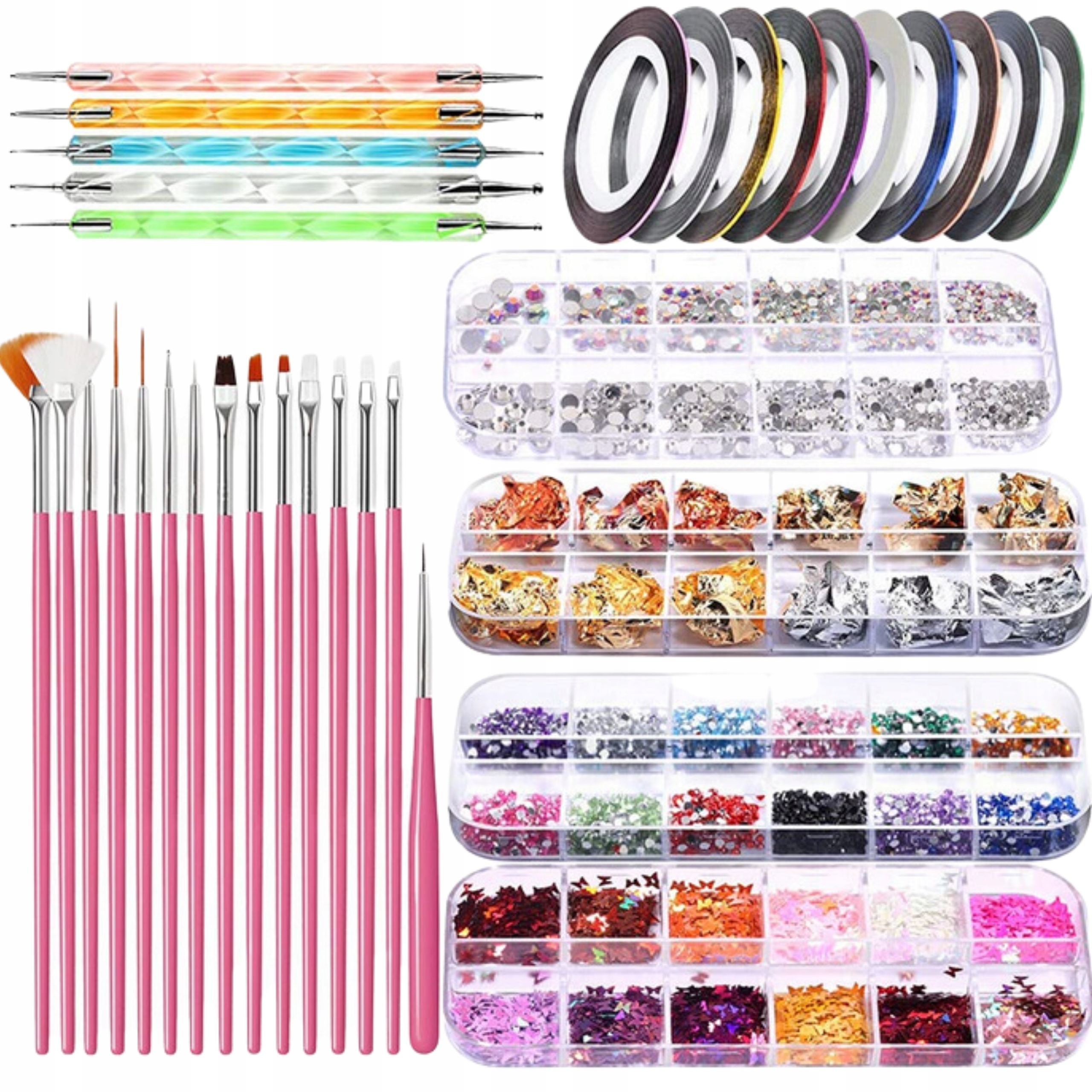 Sada na zdobení hybridních nehtů 15 štětců Sondy Pásky