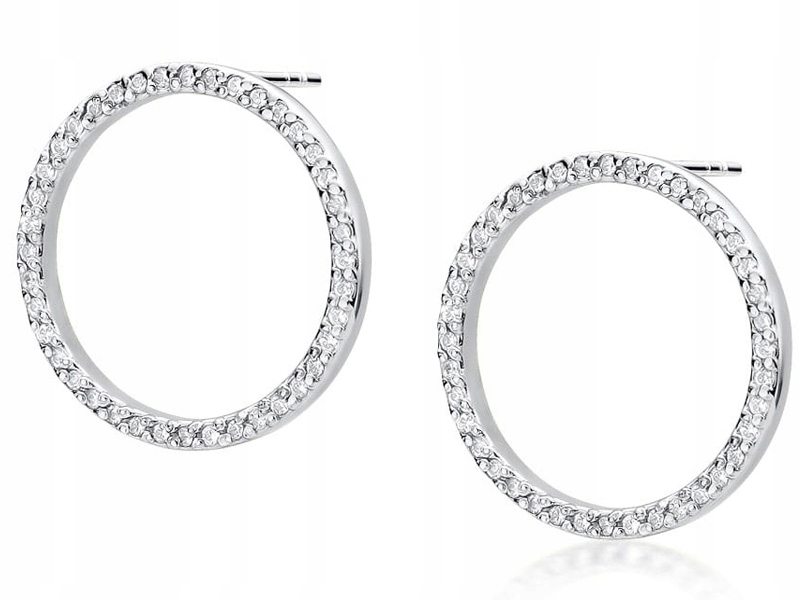 Zlaté náušnice 585 Kolečka S Brilianty 3,80 g s diamanty na tyčince, módní