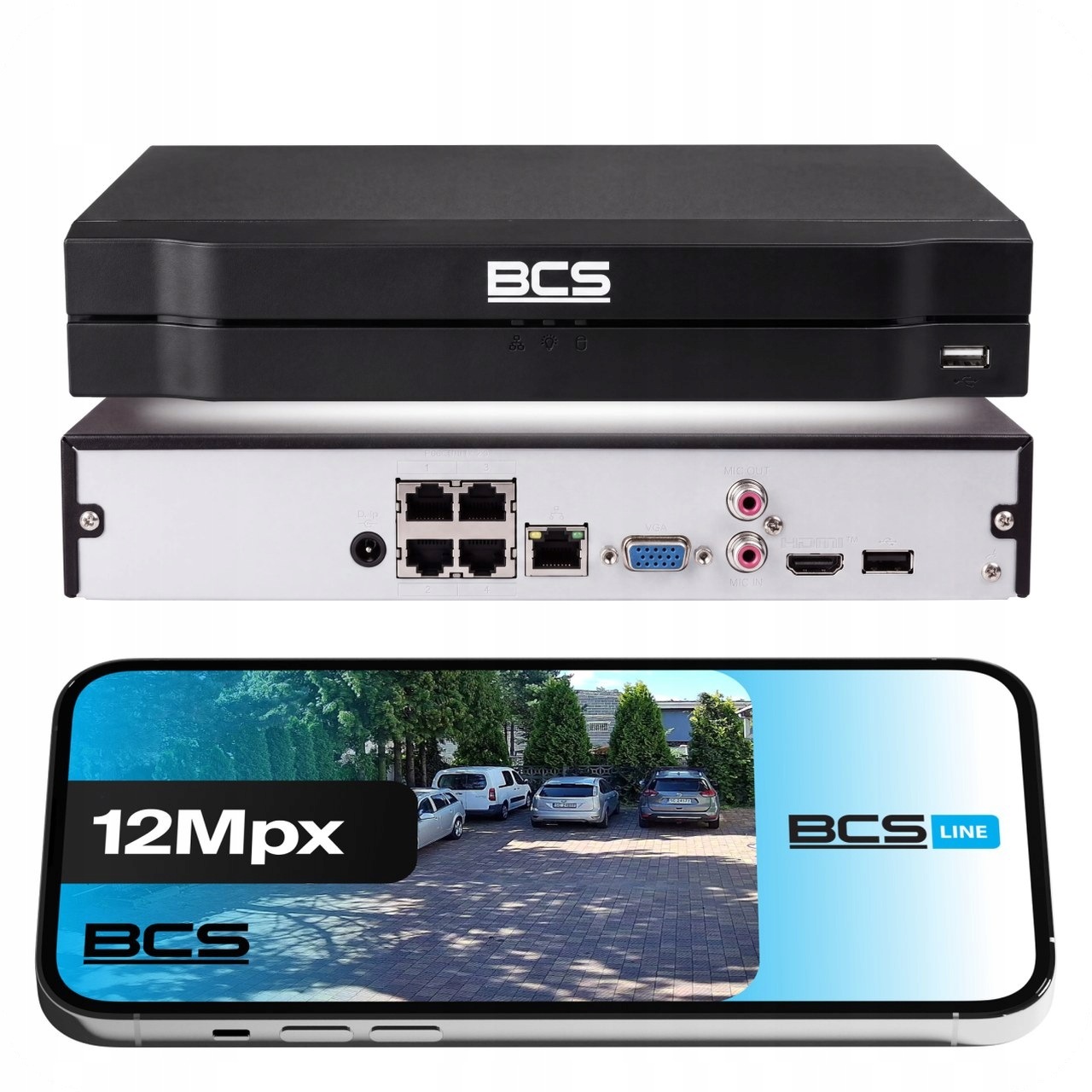 PoE rekordér pro 4 Ip kamery Nvr 12Mpx Onvif pro Cctv monitorování Bcs Line