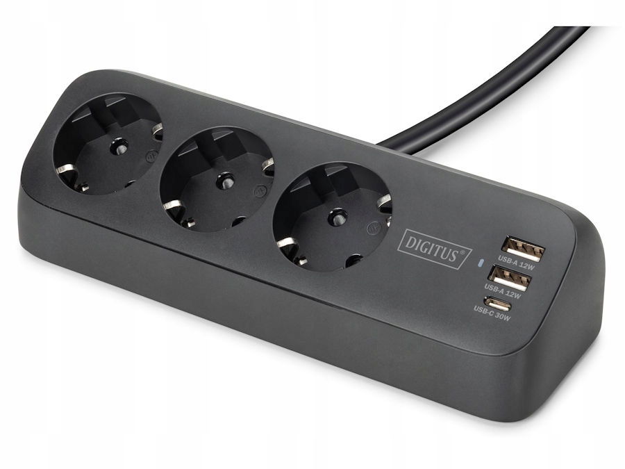 Listwa zasilająca 3-gniazda 2x Usb-a 12W 1x Usb-c 30W 1,5m Digitus DA-70625
