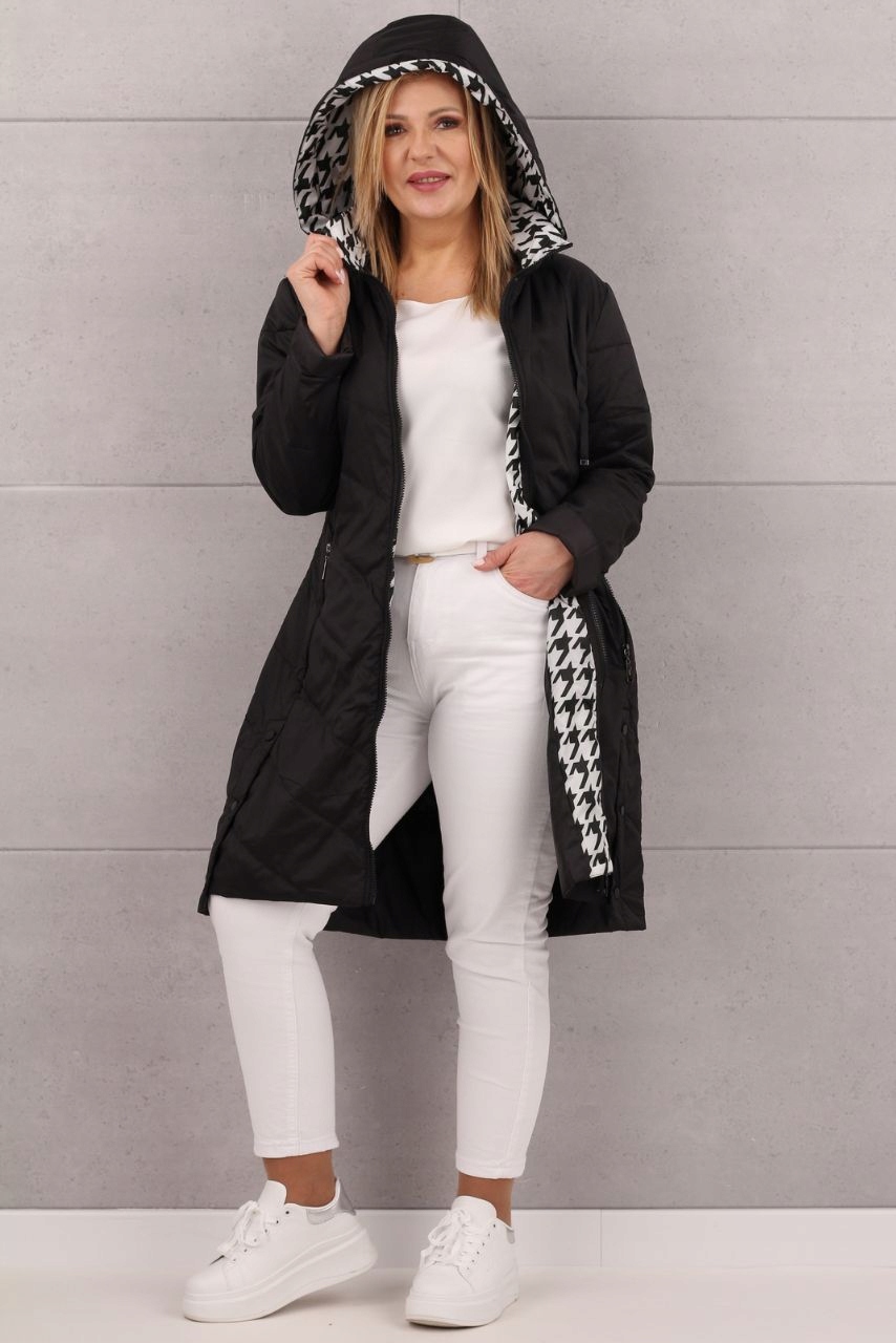 KURTKA DAMSKA PRZEJŚCIOWA PIKOWANA PŁASZCZ PEPITKA DUŻE ROZMIARY Rozmiar 42