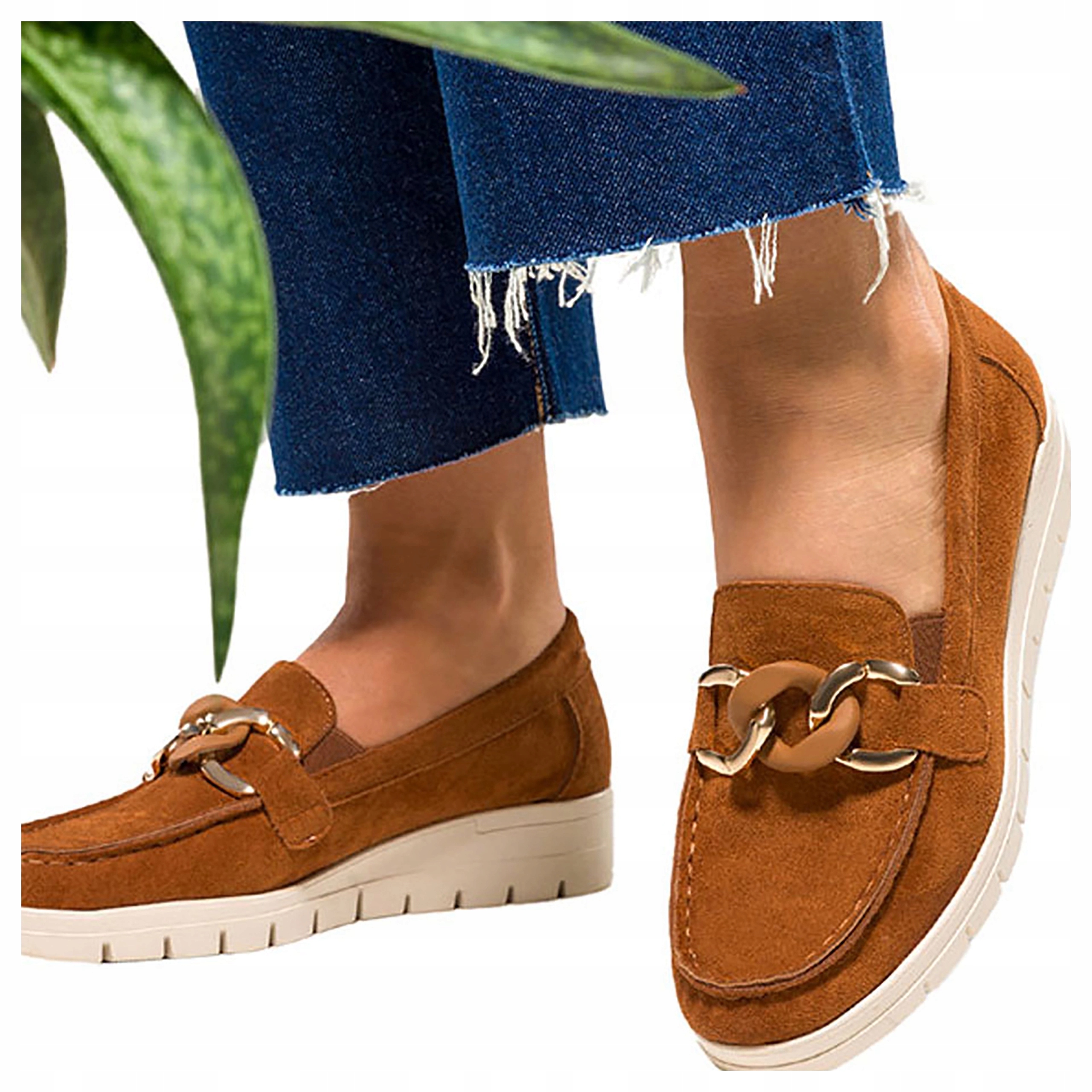 Dámské Mokasíny Na Klínku Módní Ozdobný Řetěz Lehké Polobotky vel. 38