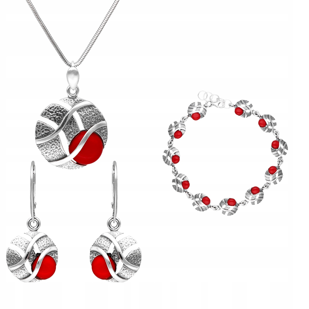 Komplet kol s korálem stříbro oxidované