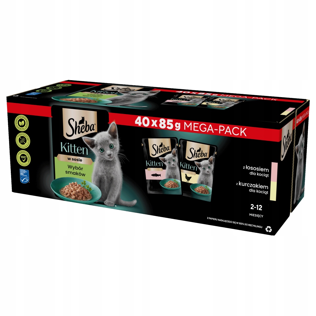 Levně Sheba Kitten Selection of Flavours 40x85g Vlhké Krmivo pro koťata Ryba ryba v omáčce