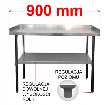 STÓŁ ROBOCZY BLAT NIERDZEWNY 90x60cm 3xRANT +PÓŁKA Szerokość produktu 60 cm