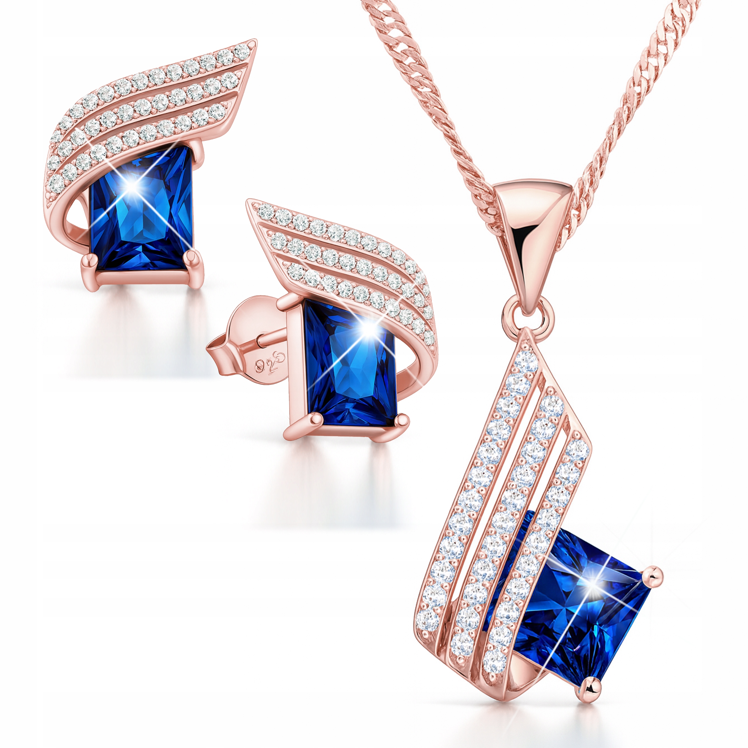 Pozlacená Sada: Náušnice a Náhrdelník Modrá Křídla se Zirkony