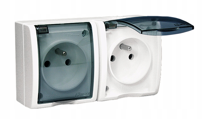 Dvojitá Hermetická Nástěnná Zásuvka S Klapkou Série Aquarius IP54