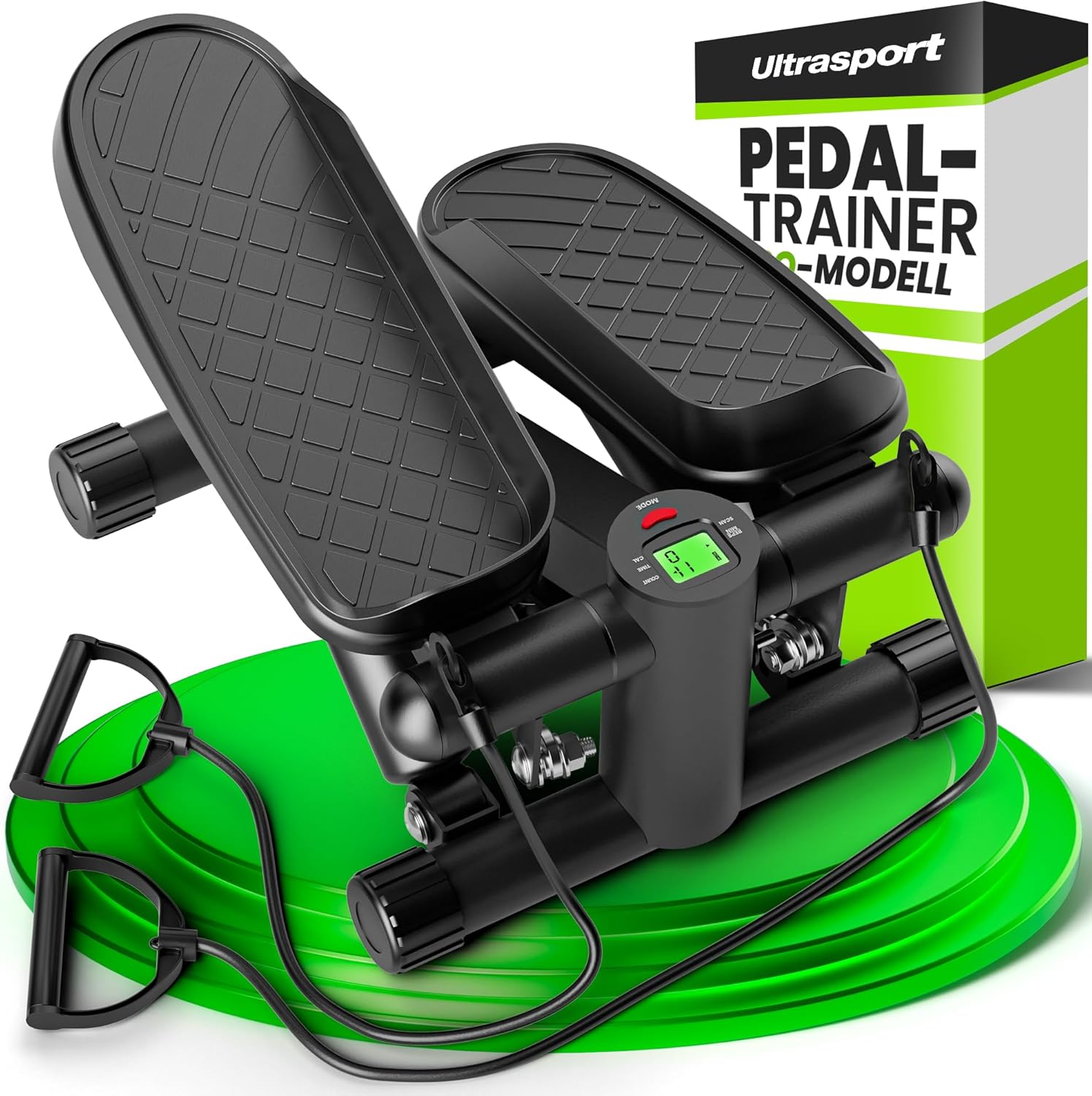 Ultrasport Mini-Stepper 2v1 Swingstepper odporové gumy LCD fitness dům