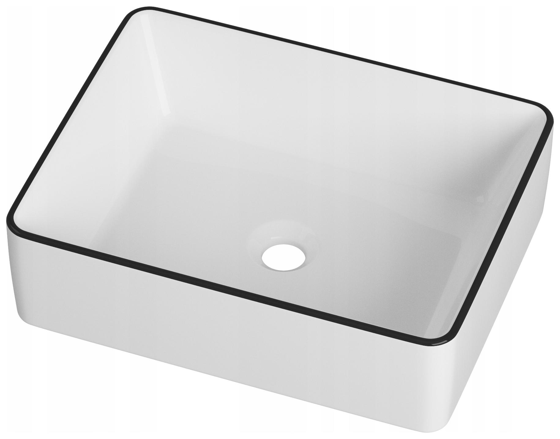 Umývadlo Na Dosku Pravouhlé Biele Keramické Do Kúpeľne Čierny Lem Lana