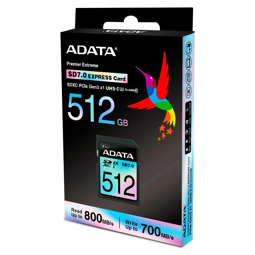 Adata Sdxc karta 512 Gb Express, PCIe Gen3, Uhs-i C10, V30, R:800/W:700 MB/s