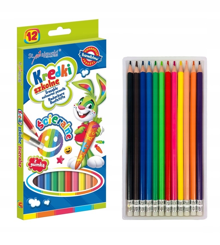 KREDKI ST.MAJEWSKI OŁÓWKOWE Z GUMKĄ 12 KOLORÓW