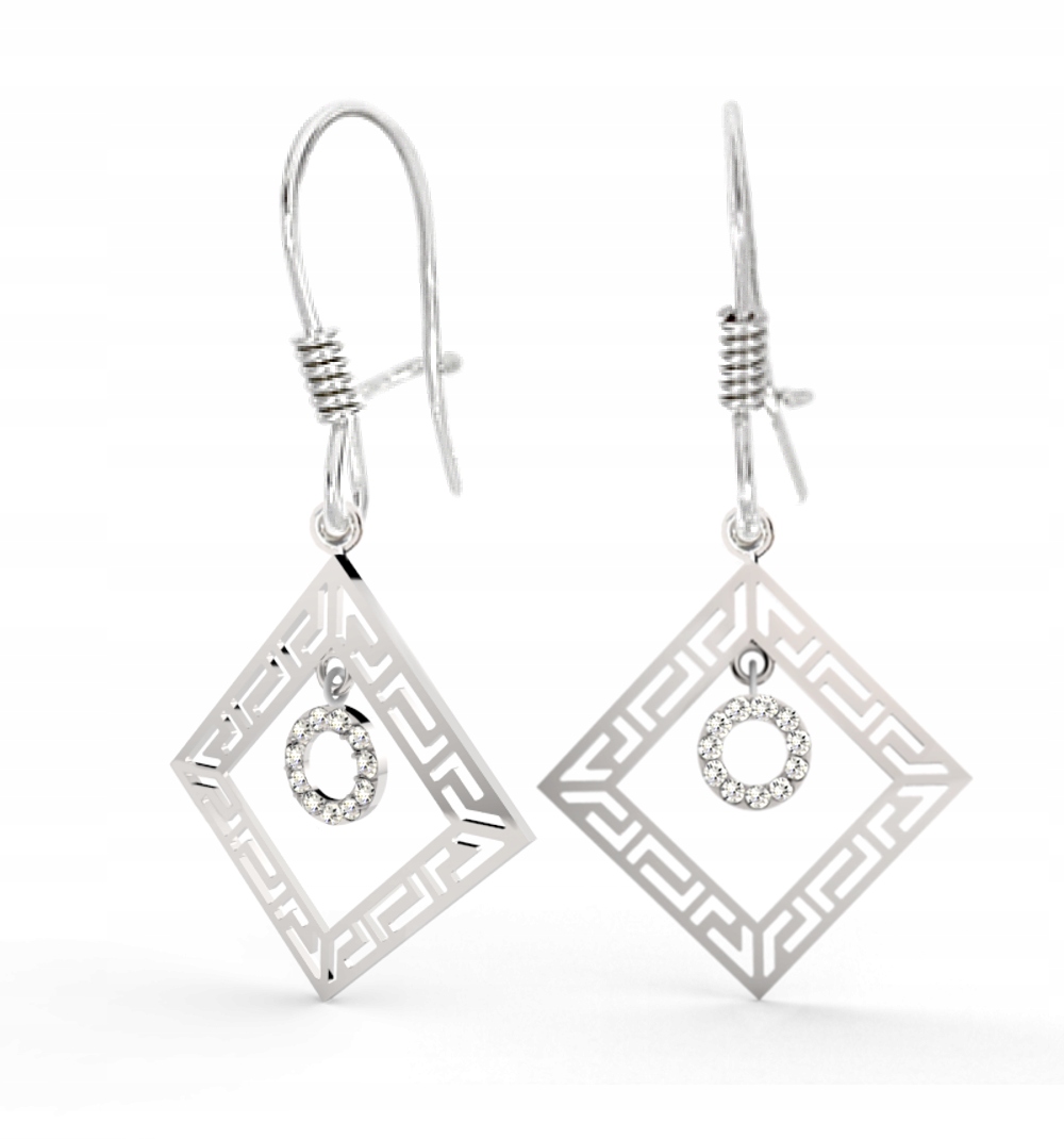 Stříbrné Náušnice S Pohyblivým Řeckým Vzorem 925 Ažur Romb