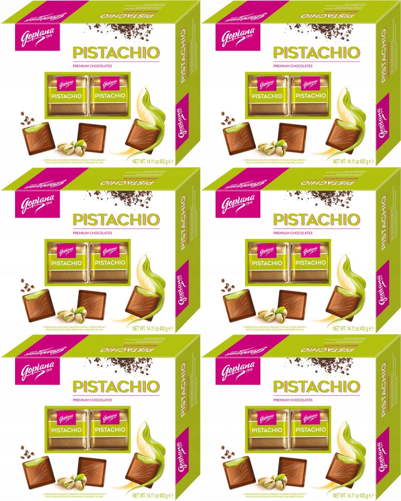 Goplana Czekoladki Pistachio Pistacjowe Czekoladki mleczne 400g x6