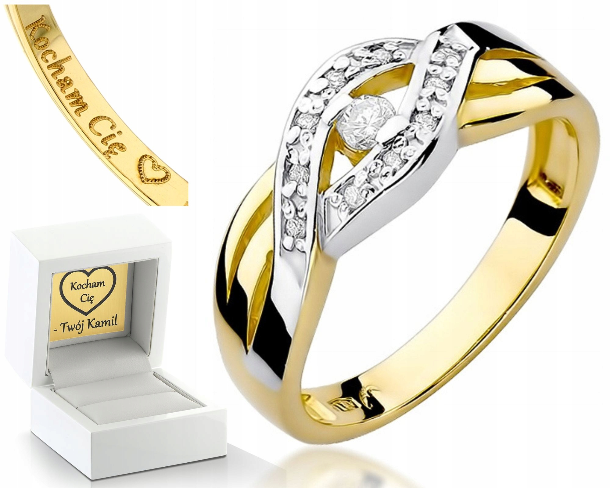 Złoty Pierścionek Z Brylantami 0,10 Ct 0,585 Złoto