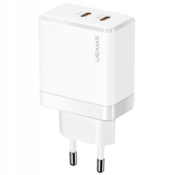 Usams Síťové nabíjení 2xUSB-C T54 GaN 40W (only head) Pd Fast Charging bílá/whit