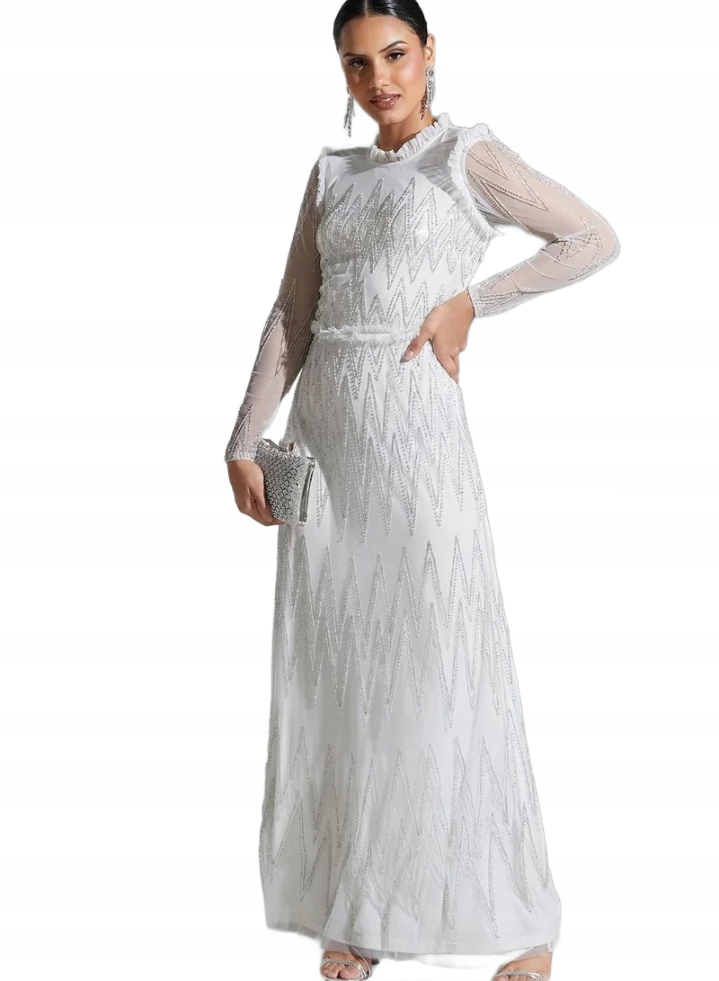 Amelia Rose Bílá Šaty S Flitrovým Vzorem 40 6BA