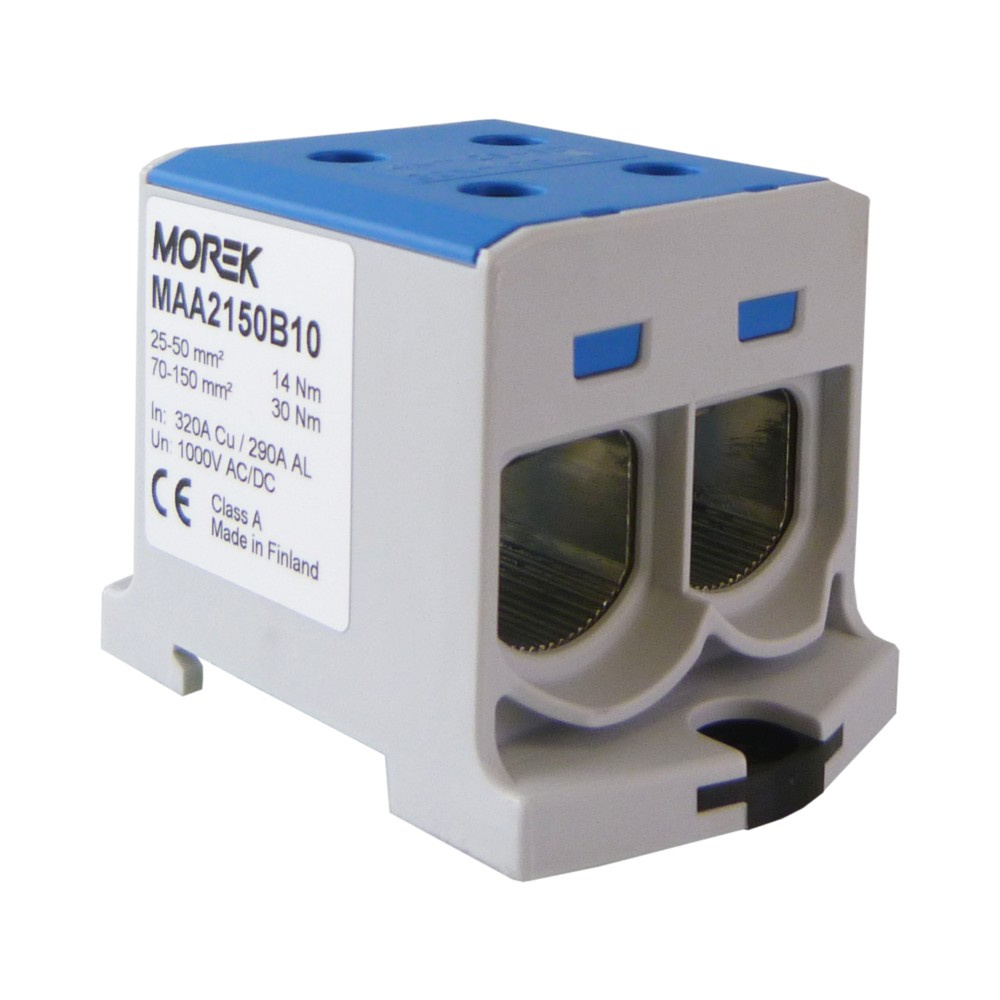 Kolejnicová spojka 25-150 mm2 modr. 4 otvory pro svorku TH35 1P MAA2150B10 Morek