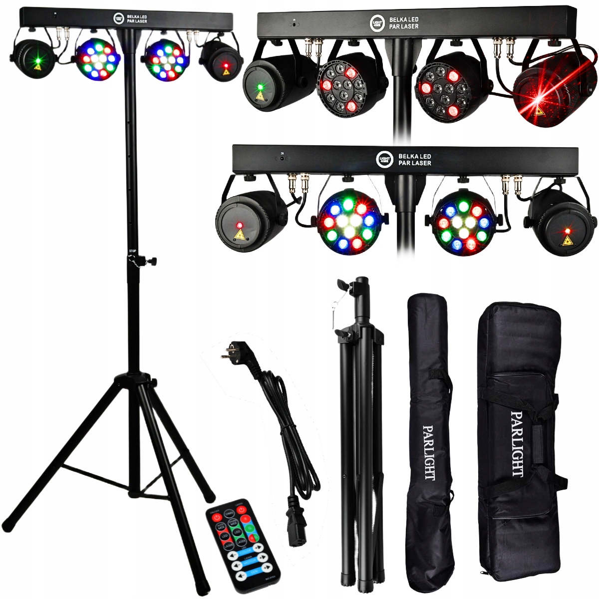 LIGHT4ME Belka Led Par Laser Zestaw Ze Statywem Pilot DMX Rgbw 2X12X1W Ir