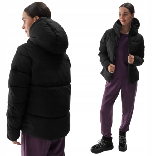 Dámská černá péřová bunda 4F s kapucí , velikost XXL