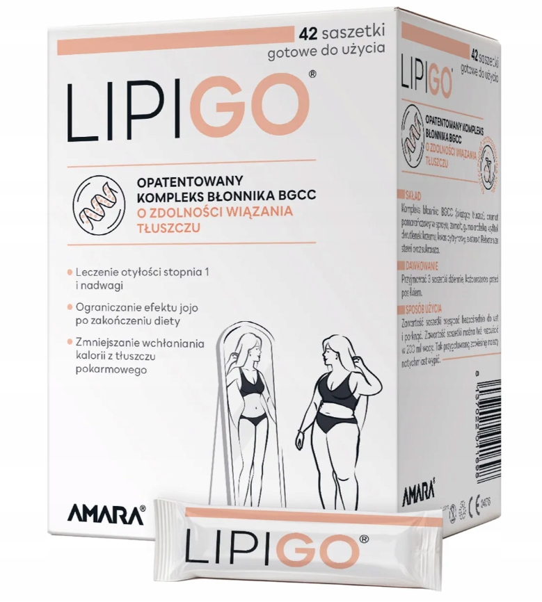 Leczenie nadwagi Lipigo 42 saszetki błonnik bgcc zdolność wiązania tłuszczu