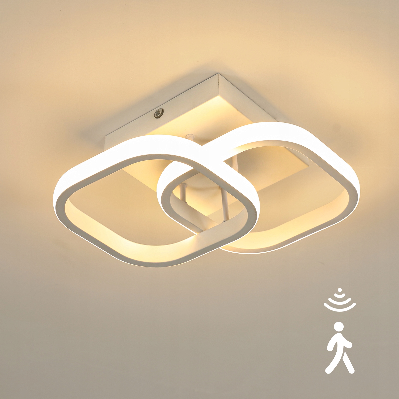 Lampa Sufitowa Led Z Czujnikiem Ruchu Plafon Biała Nowoczesna 3000K 22W