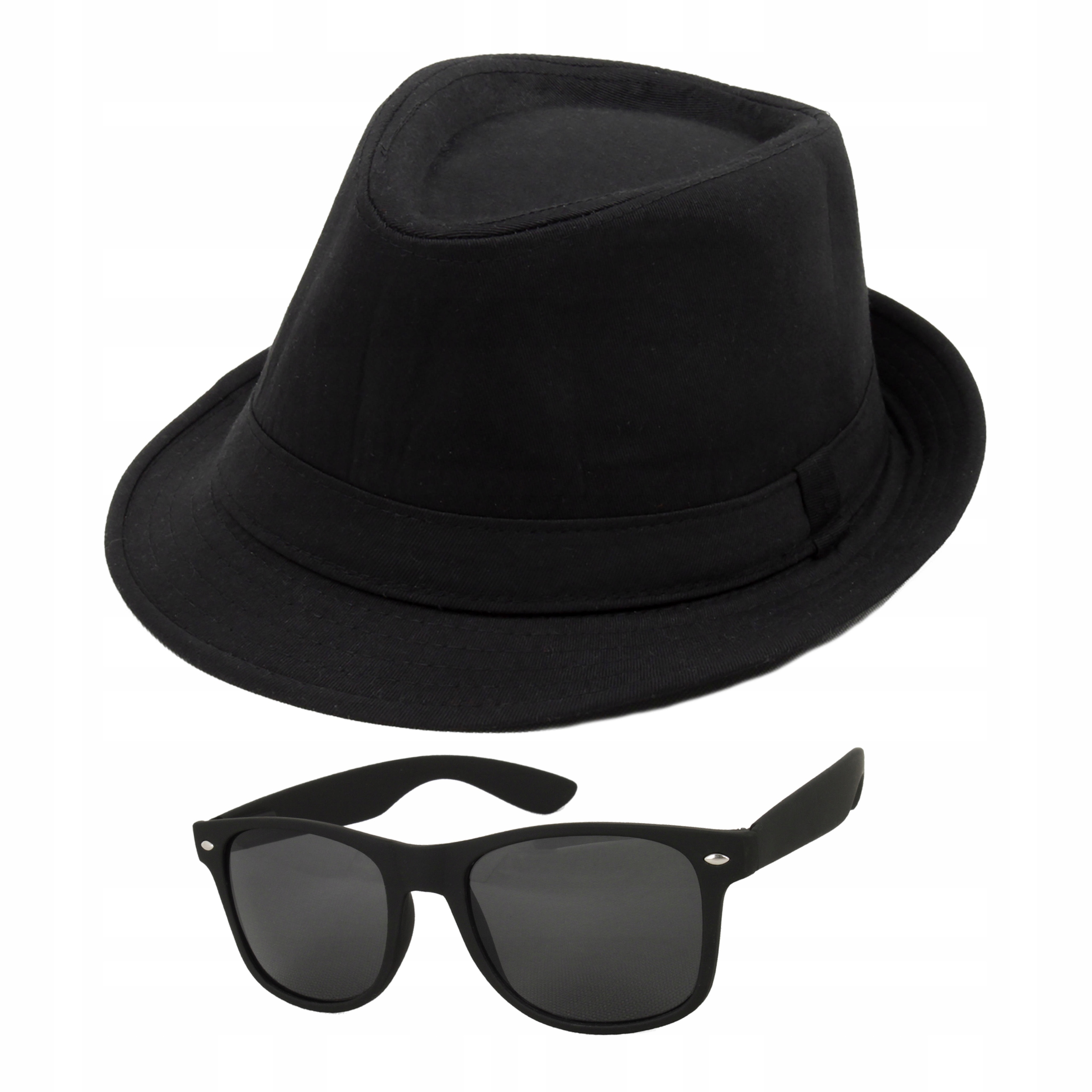 Zestaw Blues Brothers Kapelusz Trilby Okulary Nerd 60cm