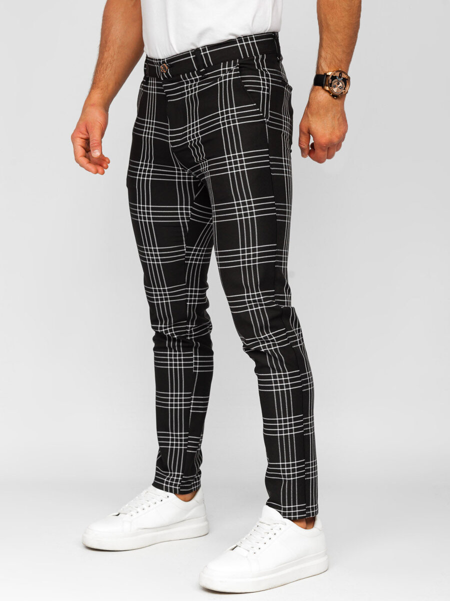 Pánské Kostkované Chino Kalhoty Černé 184160 DENLEY_31/M