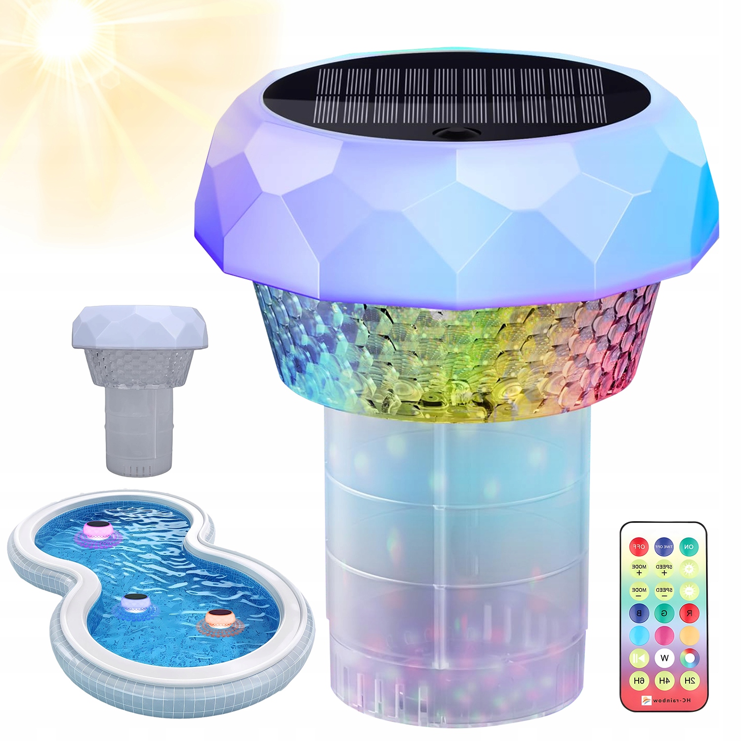 Solární Lampa Do Bazénu Led Rgb IP68, Plovoucí Dávkovač Chlóru S Dálkovým Ovládáním
