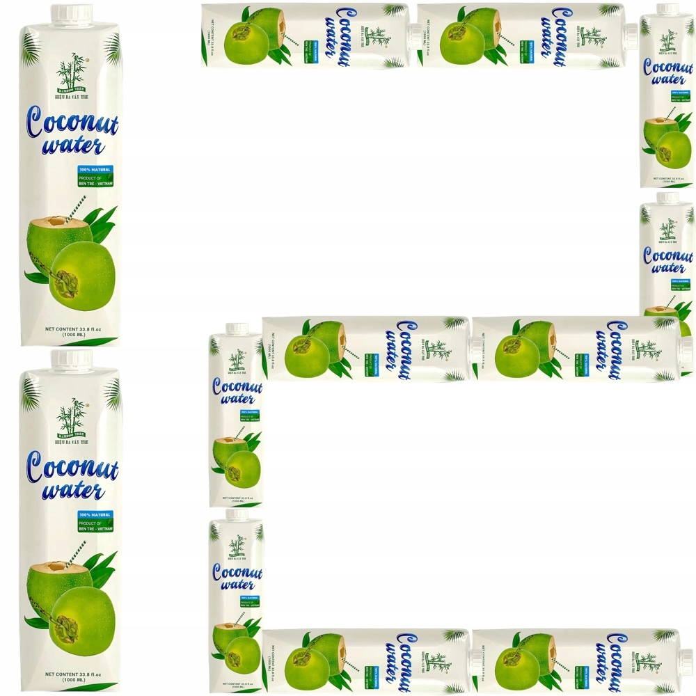 12x Zdrowa Woda Kokosowa z Kokosa 100% Nawodnienie 1000ml 1Litr Bamboo Tree