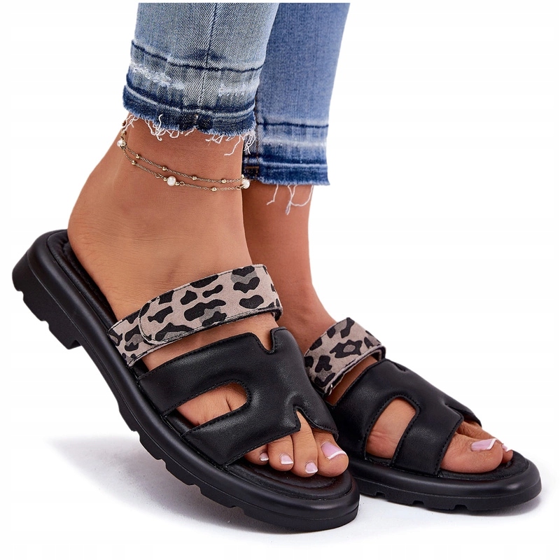 Nazouváky Z Přírodní Kůže Na Suchý Zip Panterka Vinceza 66769 Černé 36