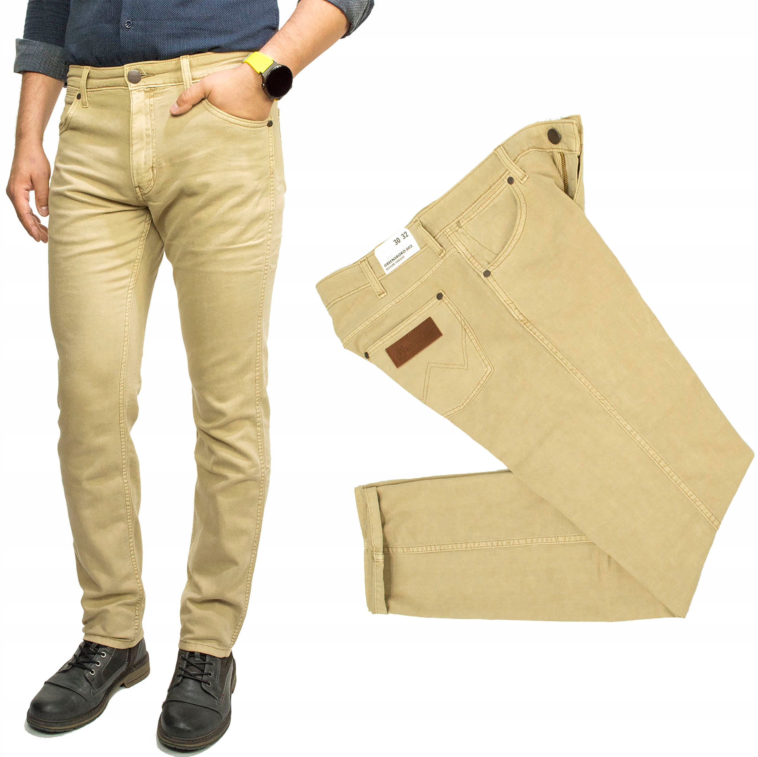 Wrangler Greensboro 803 TimberWolf Flax spodnie męskie regular W42 L32