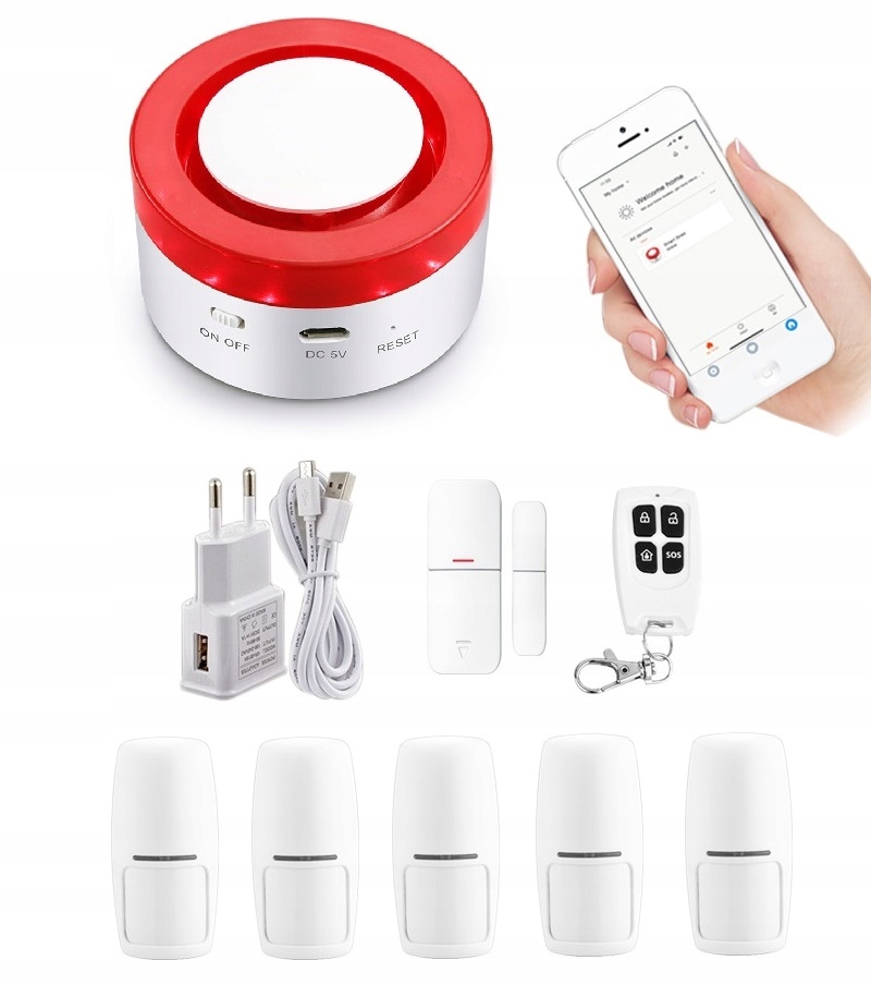 Bezdrôtová Siréna Alarmový Set Tuya Smart V Poľštine WiFi 5xPIR
