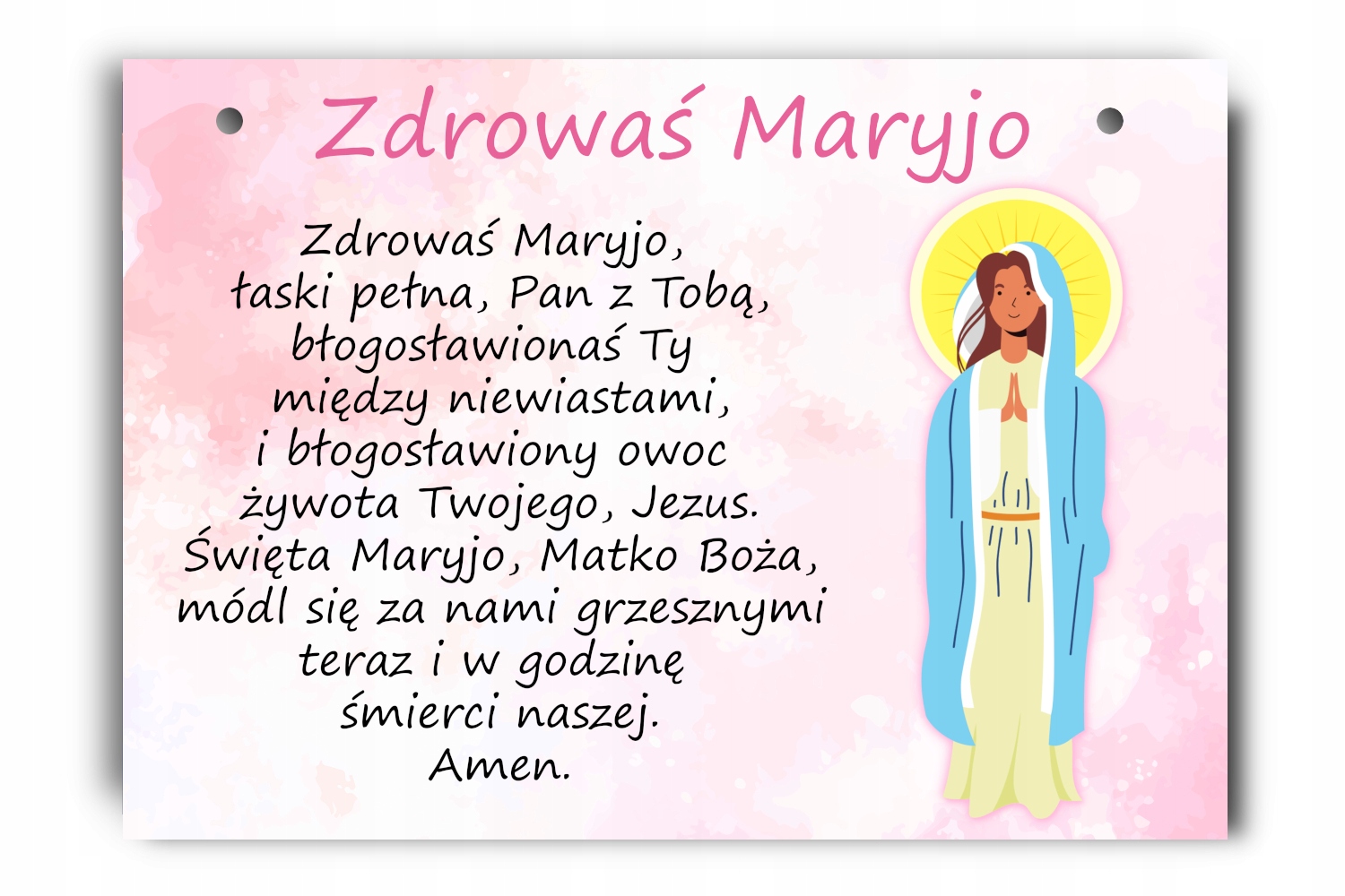 

Różowa tablica modlitwa Zdrowaś Maryjo dzieci A4