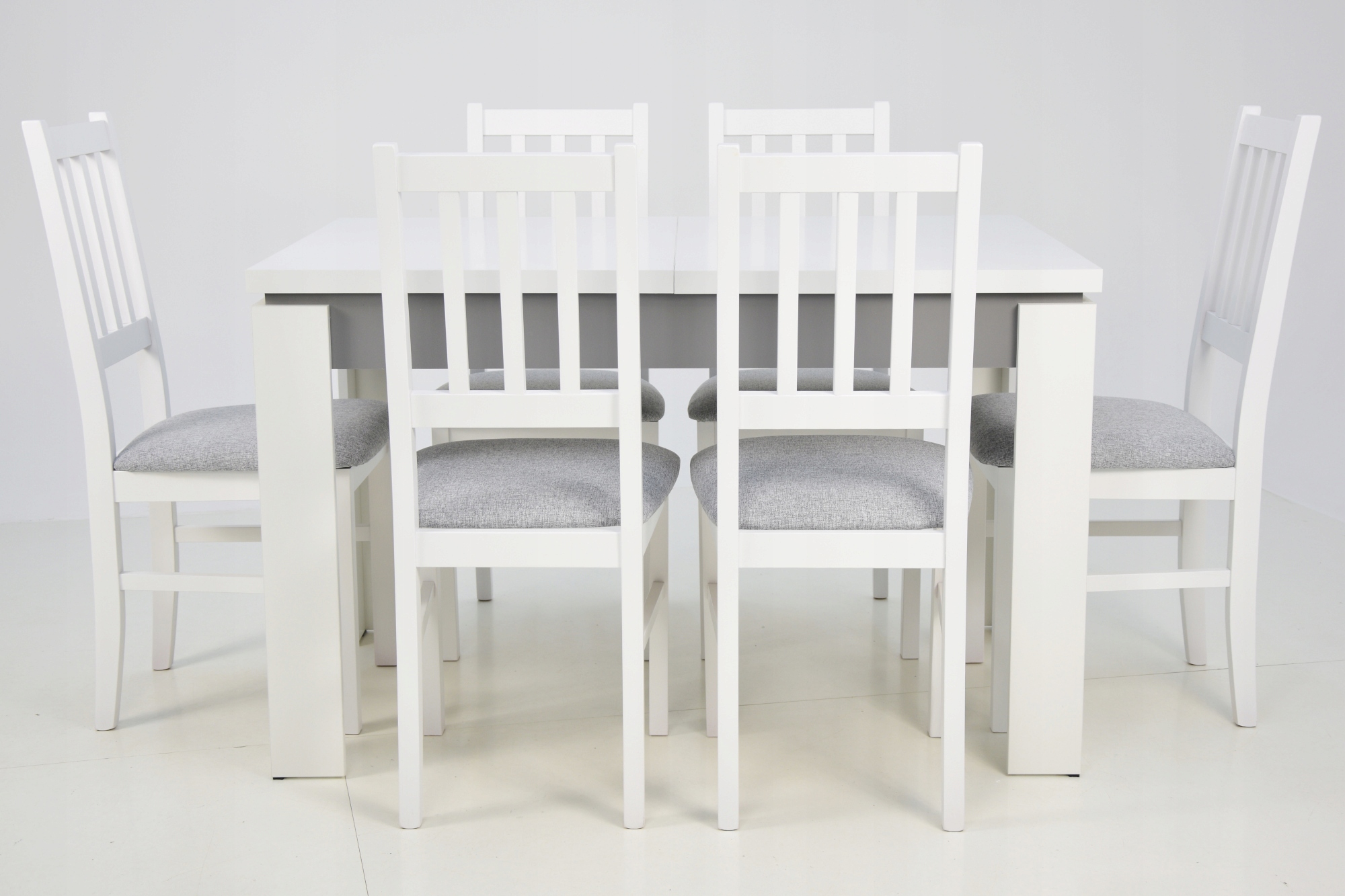 6 krzeseł Z LITEGO DREWNA + stół 80x120/160 cm Kolor blatu biały