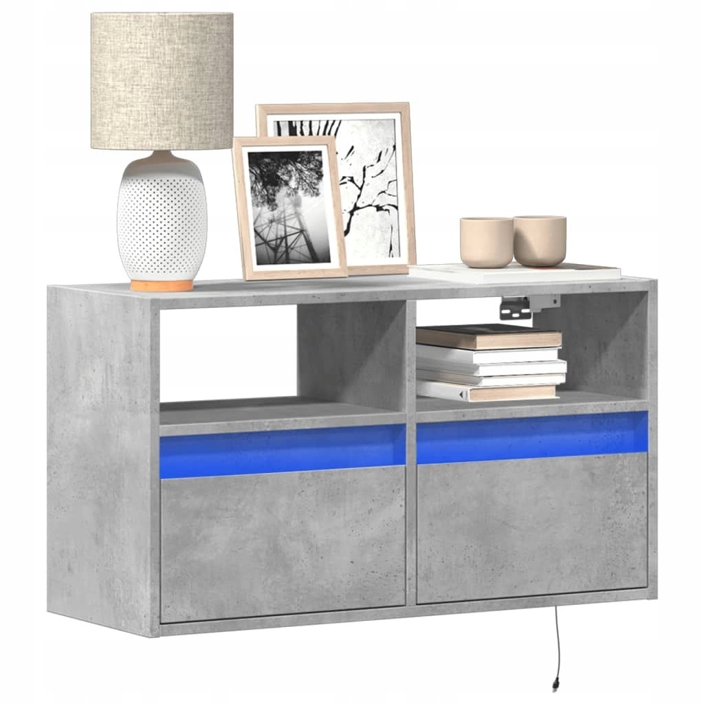 Nástěnná Tv skříňka s Led, šedá, betonu, 80x31x45 cm