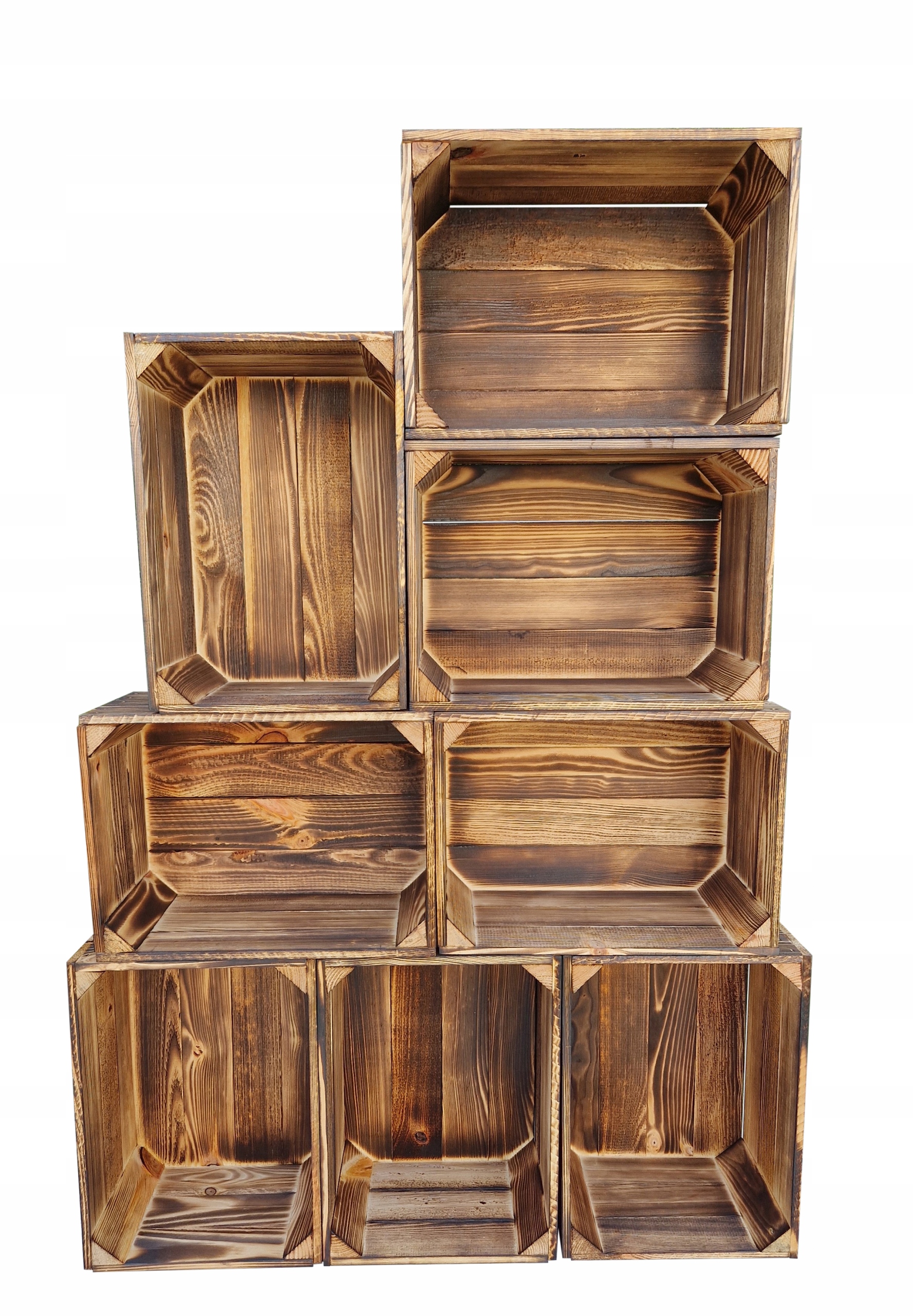 8 x Drevené Krabice Opaľované Loft Vintage Organizér 35x25x19 CM