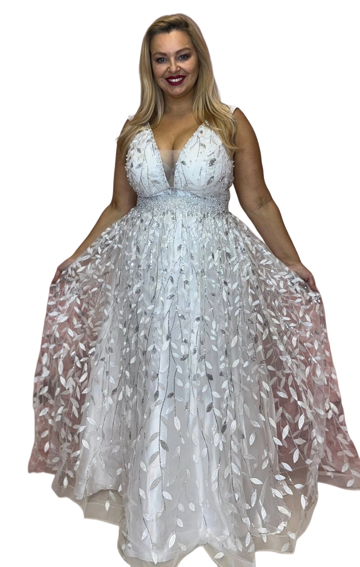 Pabla Bílá Dlouhá Šaty Princezna s svatební Gipiurou 3xl