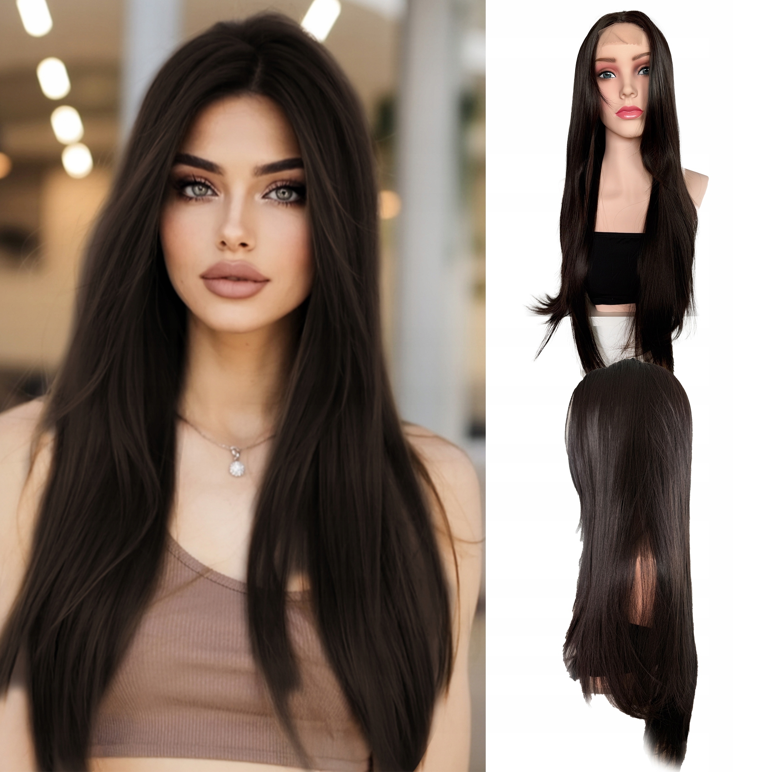 Syntetická paruka s rovnými vlasy, tmavě hnědá jako přírodní 70 cm #L181G-4C