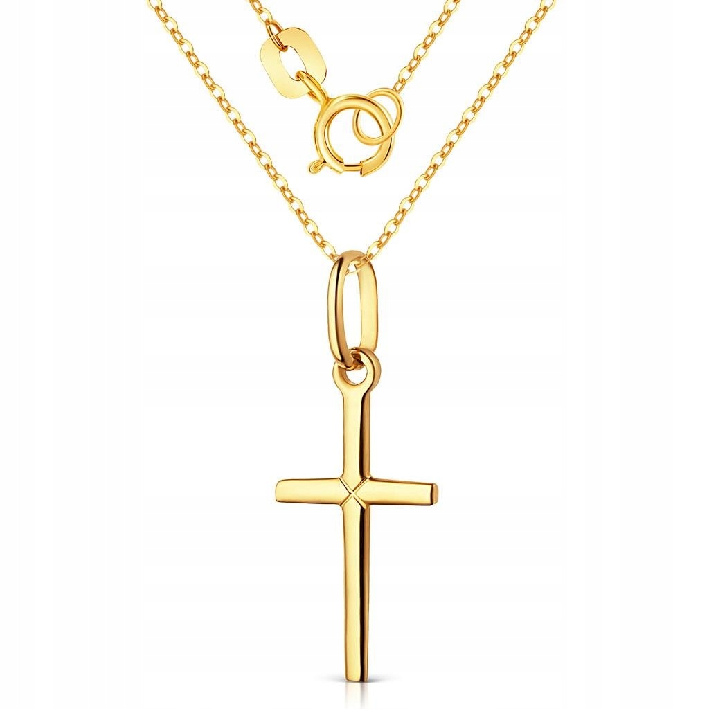 złoty komplet 585 gładki krzyżyk i łańcuszek Zestaw Chrzest Komunia GRAWER Stan opakowania oryginalne