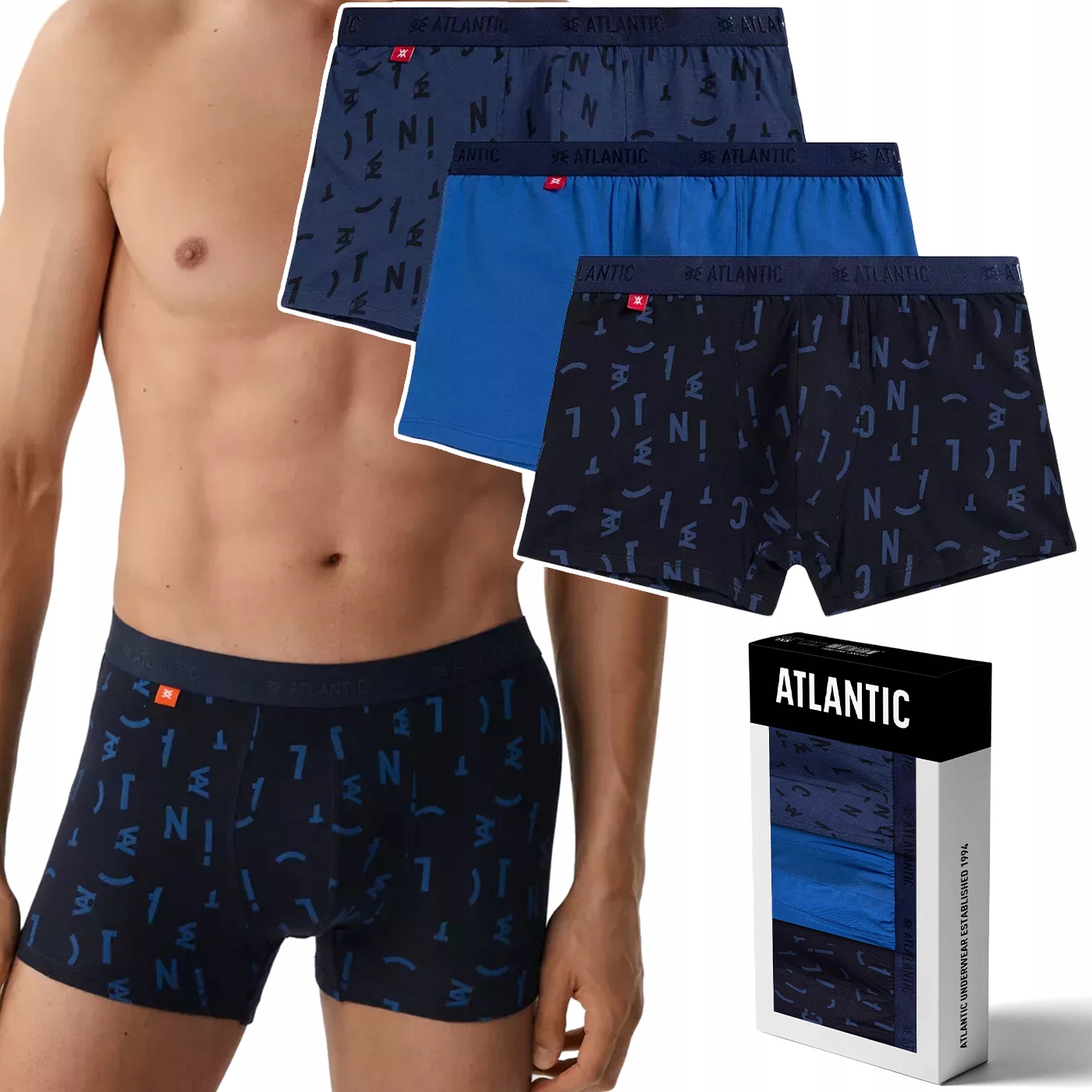 Pánské boxerky Bavlněné 3 Páry přiléhavé Atlantic 3MH-182 M