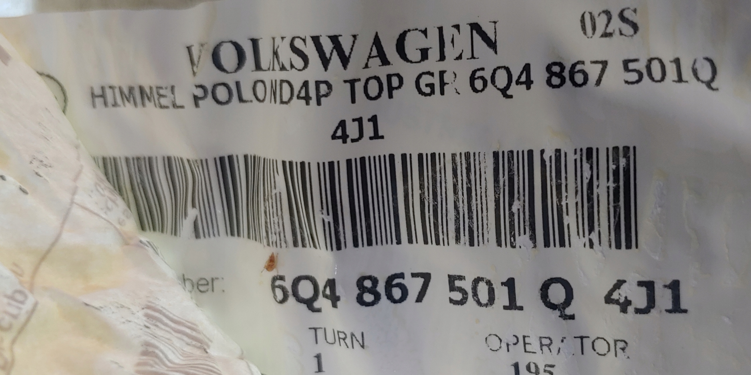 Podsufitka Vw Polo 9N 02-08R 5 drzwi Numer katalogowy części 6Q4867501Q